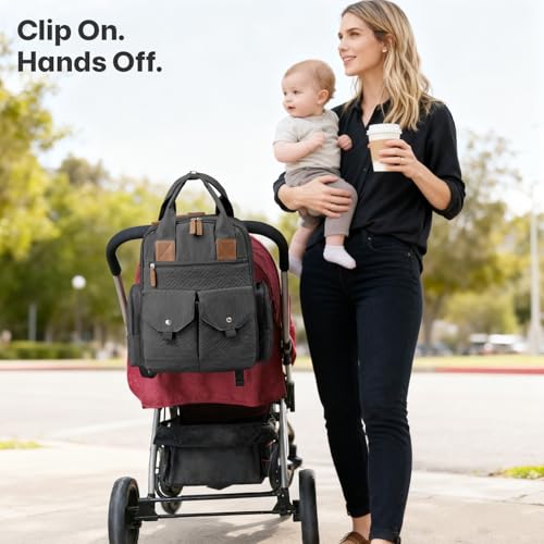 JSTPRO Diaper Bag Backpack with Portable Changing Pad, Black
