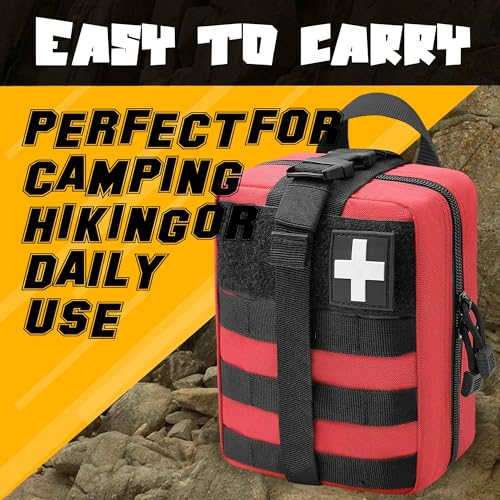 1000D Molle Ifak Pouch Rip Away, Tactical Tear Away Medical Pouch Empty, Military First Aid Pouch Bag Only for Camping Hiking Travel - color: Red