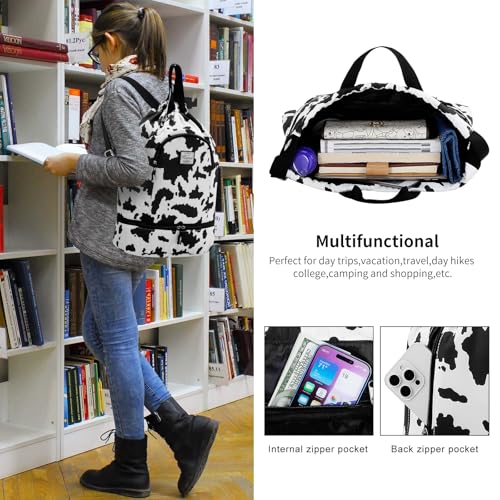 Kamo Drawstring Backpack Bag - Sport Swimming Yoga Backpack with Shoe Compartment, Two Water Bottle Holder for Men Women Large String Backpack Athletic Sackpack for Travel - color: Cow Print