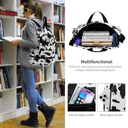 Kamo Drawstring Backpack Bag - Sport Swimming Yoga Backpack with Shoe Compartment, Two Water Bottle Holder for Men Women Large String Backpack Athletic Sackpack for Travel - color: Cow Print