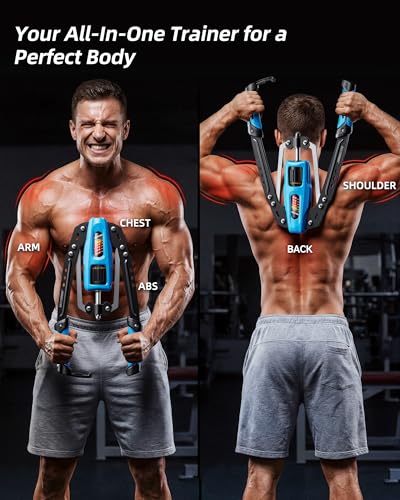 EAST MOUNT Twister Arm Exerciser, Adjustable Hydraulic Resistance 22–440 lbs, Arm Chest & Shoulder Strength Trainer for Home Workouts, Upper Body Muscle Builder, Fitness Training Equipment - color: Blue