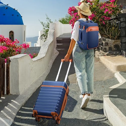 UKEIN Luggage Sets 3 Piece, Carry On Luggage 20In With Spinner Wheels,PC Hardside Suitcase Set with TSA Lock,Durable Carry On Suitcase With Travel Backpack for Men (Blue, 3 piece set (20inch)) - color: Blue, size: 3 piece set (20inch)
