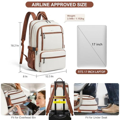 Shrrie 17 Inch Laptop Backpack Purse for Women with Giant Tumbler Holders | Vegan Leather Backpack with Large Water Bottle Pocket,Work Travel Business College Teacher Nurse,35L Large Capaity - color: Beige With Brown