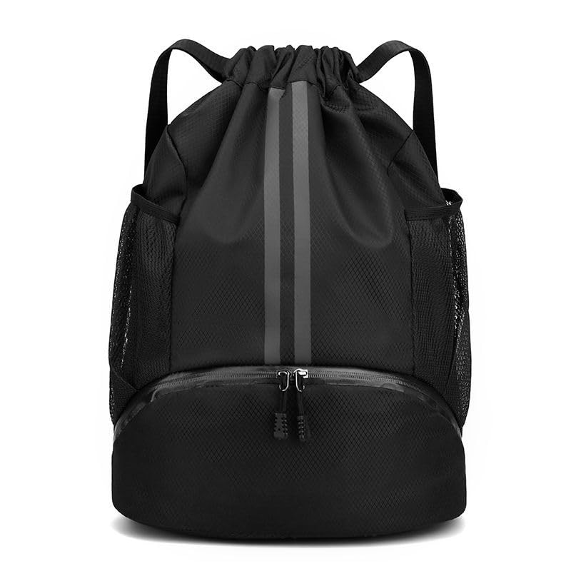 Sport Drawstring Backpack Gym Bag with Shoes Compartment for Soccer, Basketball, Swim, String Backpack Beach Cinch for Women Men