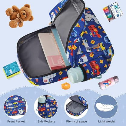 Kids Backpack for Girls Boys - 15 Inch Cute Cars Little Kids Backpack Waterresistant Toddler Preschool Kindergarten School Bag for Aged 3-8, Dark Blue - color: Dark Blue