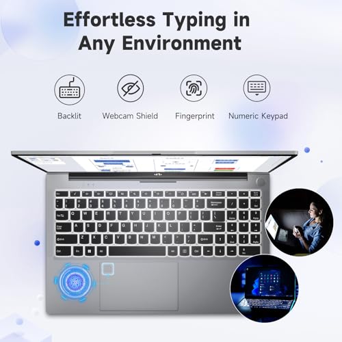 NIMO Laptop 15.6", Intel Core i3-1215U (Beats i5-1135G7 Class), 16GB RAM, 256GB SSD, Windows 11 Home, Wi-Fi 6, Backlit Keyboard, Fingerprint, USB-C 65W Fast Charge, Bluetooth 5.2, 180° View FHD IPS - color: Silver, style: 16GB RAM | 256GB SSD