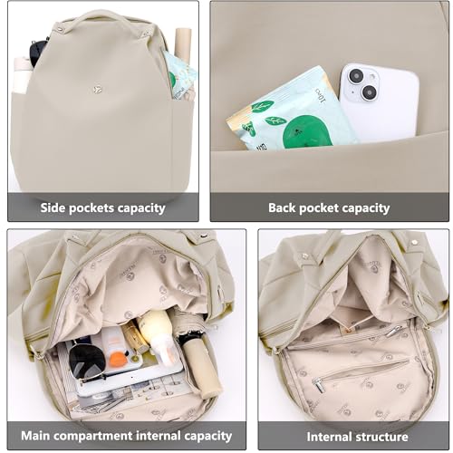 Mini Nylon Women Backpacks,Small Ladies backpacks Casual Lightweight Shopping Travel Daypack (Beige) - color: Beige