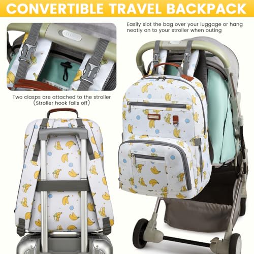 Diaper Bag Backpack, Large Baby Nappy Bags with Portable Changing Pad for Boys and GirlsMultifunction Travel Baby Bag for Moms Dads, Shower Gifts Waterproof and Stylish - color: Banana Party Beige