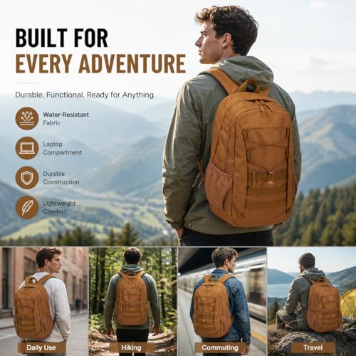 Hiking Travel Backpacks Men and Women, Lightweight Waterproof Laptop Backpack Outdoor Camping Backpack Hiking Daypack for Travel, Trekking, Work 26L (Brown) - color: Brown