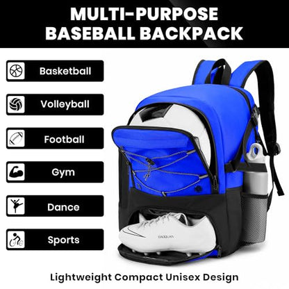 Soccer Backpack with Ball Holder,Youth soccer Bag for Basketball,Volleyball-Includes Separate Shoe Compartment&and Insulation (Blue) - color: Blue