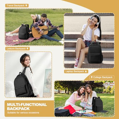 Lightweight School Backpack for Women Men, Black Laptop Travel Casual Daypack College Secondary School Bags Bookbag for Teenage Girls Boys - color: Black