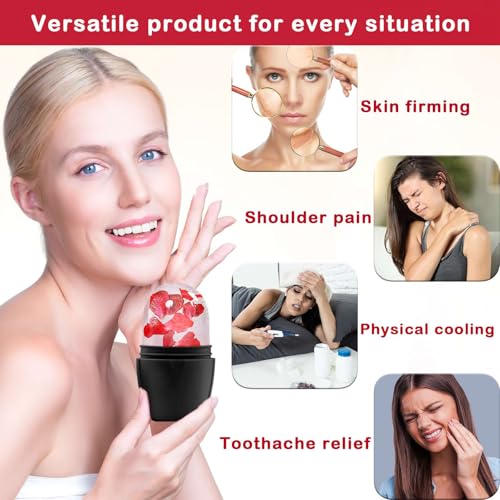 XHJRI Ice Face Roller Massager,Ice Cube Roller for Face, Eyes and Neck Naturally Conditioning and Skin Care,De-Puff Eye Bags,Reduce Migraine Pain,Reusable Massage Silicone Ice Mold (New Black) - color: New Black