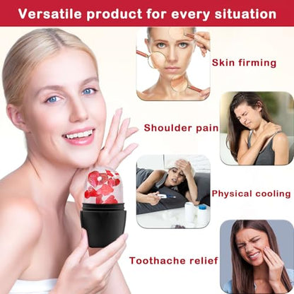XHJRI Ice Face Roller Massager,Ice Cube Roller for Face, Eyes and Neck Naturally Conditioning and Skin Care,De-Puff Eye Bags,Reduce Migraine Pain,Reusable Massage Silicone Ice Mold (New Black) - color: New Black