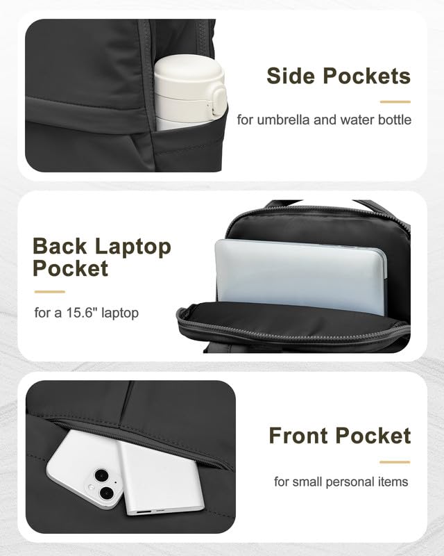 Black Laptop Work Backpack for Women - 15.6 Inch Laptop Compartment, Lightweight Waterproof Large Travel Backpack for College, Nurse & Teacher - color: Model a Black