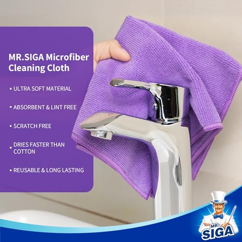 MR.SIGA Microfiber Cleaning Cloths, All-Purpose Microfiber Towels, Streak Free Cleaning Rags, Pack of 12, Purple, Size 32 x 32 cm(12.6 x 12.6 inch) - color: Purple