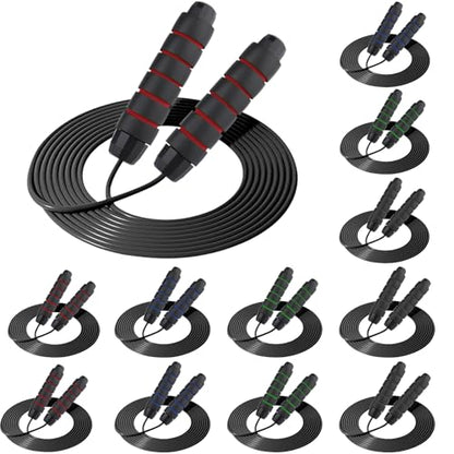 12Pcs Jump Ropes with Ball Bearings,Adjustable Skipping Rope with Soft Foam Handles,Tangle-Free Rapid Speed Jumping Rope for Fitness Workout Aerobic Exercise(4 Colors)