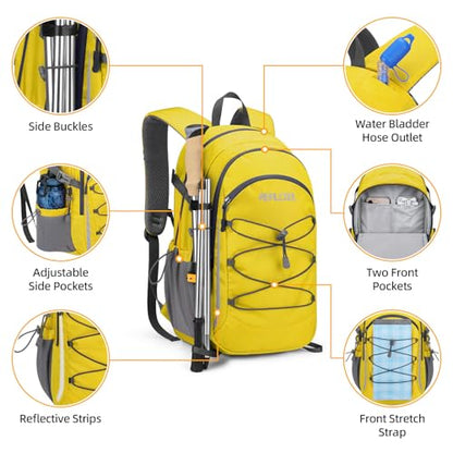 RealCool 20L Lightweight Hiking Backpack, Waterproof Daypack for Camping | 210D tear-resistant nylon, breathable shoulder and back panel, Multi-Compartment,hydration system,reflective strip,bungee net - color: Yellow, size: 20L