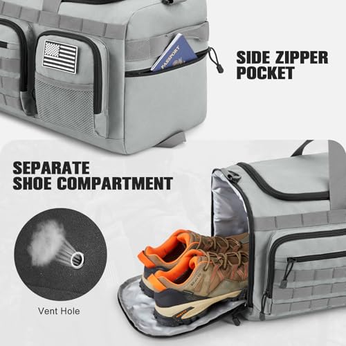 G4Free 3-in-1 Travel Duffle Bag for Men and Women, 50L Large Gym Sports Bags Tactical Military Duffle Backpack with Shoes Compartment and Wet Pocket (Grey) - color: Light Grey