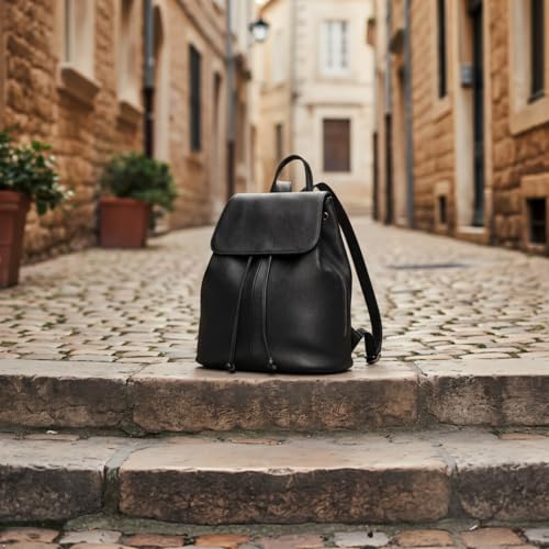 BOYATU Leather Backpack Purse for Women Fashion Design Ladies Shoulder Bag | Full-Grain Leather | Work Commuter & City Travel | Fashion RFID Pocket Bag | Compact Everyday Essentials (Black) - color: Black