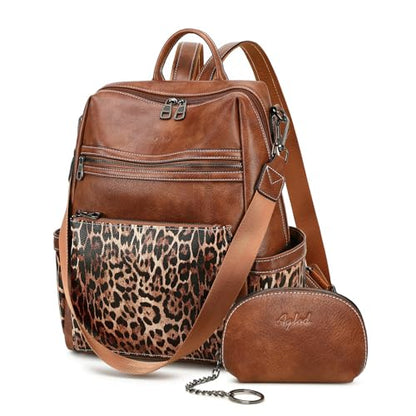 AGLOD Leather Backpack Purse for Women Designer Ladies Shoulder Bag Fashion Faux Work Travel Handbags - color: Leopard