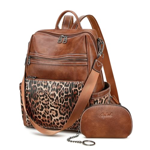AGLOD Leather Backpack Purse for Women Designer Ladies Shoulder Bag Fashion Faux Work Travel Handbags - color: Leopard