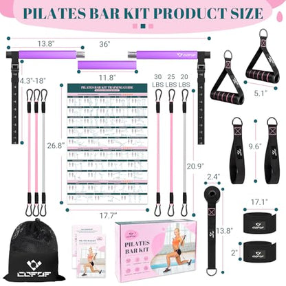 COFOF Pilates Bar Kit with Resistance Bands, Multifunctional Yoga Pilates Bar with Heavy-Duty Metal Adjustment Buckle, Portable Home Gym Pilates Resistance Bar Kit for Women Full Body Workouts - color: Purple