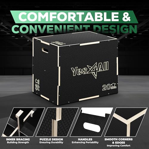 Yes4All 3 in 1 Non-Slip Wooden Plyo Box, Step Up Box for Workout, Plyometric Jump Box for Skipping, Jumping, Lunges, Squats, Dips - style: 24" x 20" x 16"