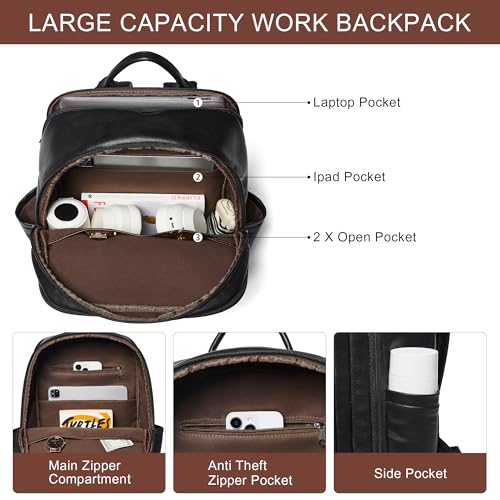 Vegan Leather Backpack for Women and Men, Fits 17.0" Laptop, Stylish Lay-Flat Carry-on Travel Backpack with Luggage Strap for Travel and Daily Use - color: 4-1 Black