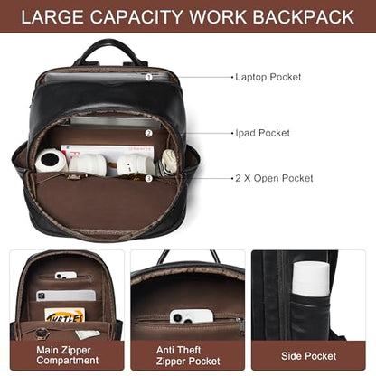 Vegan Leather Backpack for Women and Men, Fits 17.0" Laptop, Stylish Lay-Flat Carry-on Travel Backpack with Luggage Strap for Travel and Daily Use - color: 4-1 Black