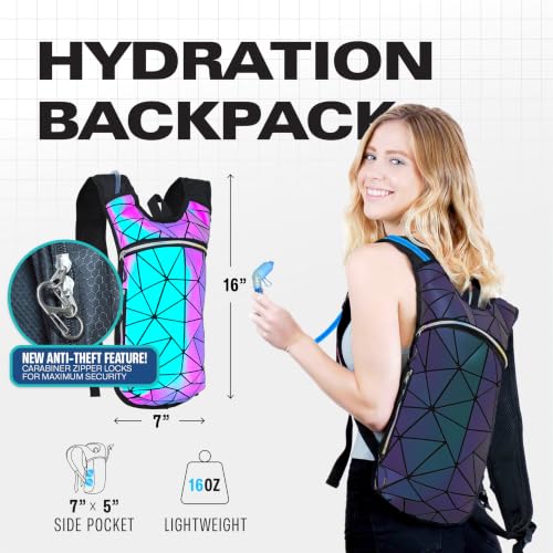 Sojourner Rave Hydration Pack - Hydration Backpack - Hydropack with 2L Bladder - Water Backpack for Festivals, Hiking, Running, Biking and More - color: Geometric Glow