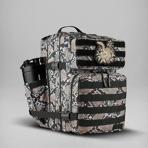 WOLFpak 35L Athletic Gym Backpack (Python) - Durable 1000D Waterproof Oxford Material with MOLLE Webbing, Laptop Pocket & Dual Cup Holders, Durable Fitness/Travel/Military Daypack - color: Python