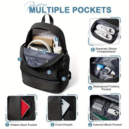 Unisex Lightweight Expandable Gym Backpack with Shoe Compartment, Waterproof Travel Bag for 14" Laptop Khaki - color: 01khaki