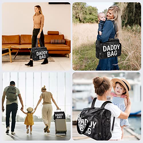 4 in 1 Convertible Daddy Bag Backpack, Camo Black Diaper Backpack for Dad and Mom, Father's Bag for Hospital with DADDY Imprint, Baby Care Diaper Backpack & Tote with 14 Pockets - color: Camo Black Daddy Bag