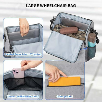 ZHCHG Wheelchair Bags, Wheelchair Backpack with Cup Holder, Wheelchair Bags to Hang on Back, Electric Wheel Chair Accessories, Large Storage Bag for Walker Rollator- Gray - style: Gray