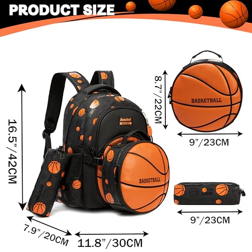Boys' School Backpack with Lunch Box and Pencil Case - Ideal for Teens and Middle School Students, Orange Basketball - color: 08 Orange
