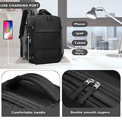 Somago Travel Unisex Backpack Carry On Casual Daypacks Rucksack Backpack Anti Theft for 15.6 Inch Laptop Business with Shoe Compartment Dry Wet Pocket USB Charger Port (Black) - color: Black