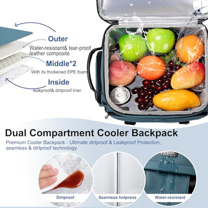 Weitars Insulated Cooler Backpack,Double Deck Waterproof Soft Cooler Bag,Backpack Coolers Leak Proof Lunch Backpack for Men Women for Travel,Camping,Picnic,Beach,Picnic,Outdoor 31L/52 Can - color: Blue
