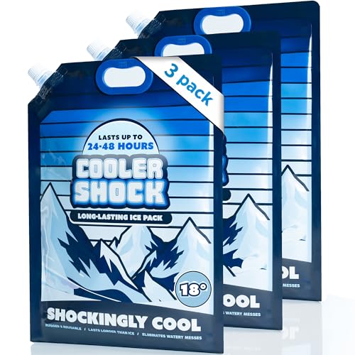 Cooler Shock Reusable Ice Packs for Cooler - Long Lasting Cold Freezer Packs for Coolers and Lunch Boxes - Cooler Ice Packs for Camping Gear, Fishing, Road Trips, Beach Must Haves - style: Large - With Handle - 3pk