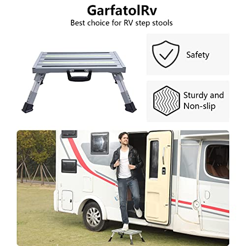 19”×14.5” Large RV Steps with Glow in The Dark Tapes Adjustable RV Step Stool Aluminum RV Step Supports Up to 1500 lbs - color: Gray Large