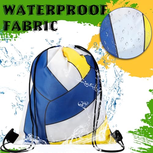 Dansydaisy 12 Pcs 12 In Volleyball Drawstring Backpack Bag Goodie Snack Gift Bags Sports Party Favors String Backpack Bulk(Blue, Yellow, White) - color: Blue, Yellow, White