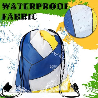 Dansydaisy 12 Pcs 12 In Volleyball Drawstring Backpack Bag Goodie Snack Gift Bags Sports Party Favors String Backpack Bulk(Blue, Yellow, White) - color: Blue, Yellow, White