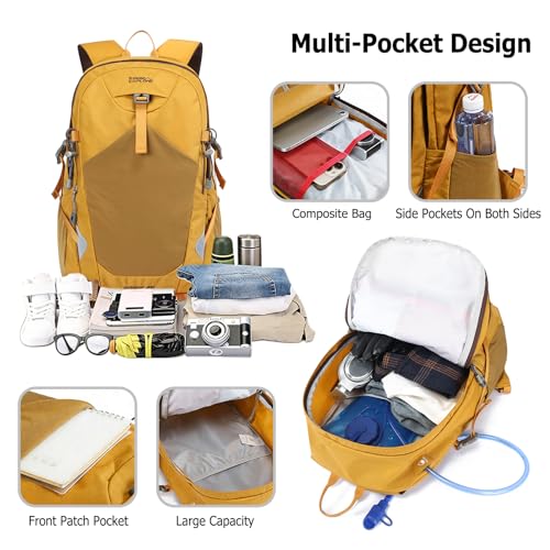 35L Hiking Backpack Waterproof Rucksack Large Lightweight Daypack with Reflective Strip Durable Nylon Backpack for Women Men Camping Climbing Travel Outdoor Sports Black - color: Black