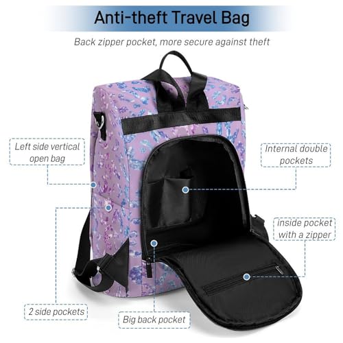 Waterproof Backpack Blue Purple Leopard Print Casual Bags for Women Anti-theft Daypacks Fashion Versatile Bag - color: Blue Purple Leopard Print, size: No Custom