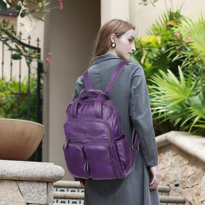 Angel Kiss Backpack Purse for Women Soft Washed Leather Multi Pocket Casual Travel Backpacks… - color: Dark-purple