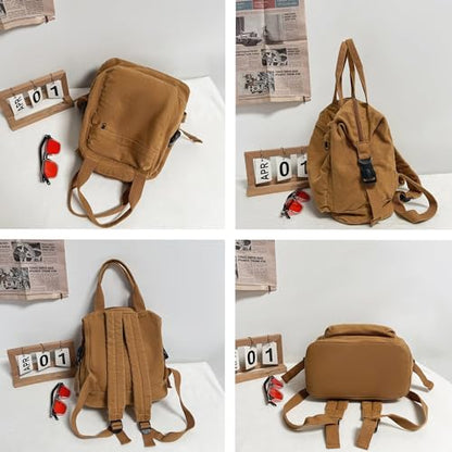 Canvas Backpack Purse for Women Large Size Tote Top Handle Bag Fashion Handbag Travel Rucksack Anti Theft (Black) - color: Black