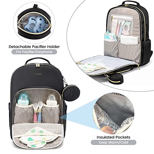 LOVEVOOK Diaper Bag Backpack with 2 Cubes, Quilted Baby Bag with Changing Pad & Pacifier Holder, Waterproof Travel Diaper Bags for Baby Boys Girls, Stylish and Large Capacity,5PCS Set, Black - color: Black-5pcs Set