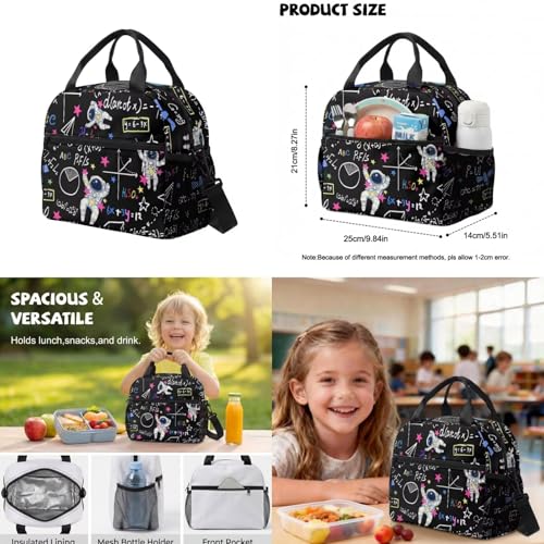 Math Astronaut Backpack for Boys Kids School Backpack with Lunch Box Pencil Case Water Bottle Carrier 4 Pieces Kindergarten Elementary School Backpacks for Boys 17 Inch Lightweight Bookbag - color: Math Astronaut