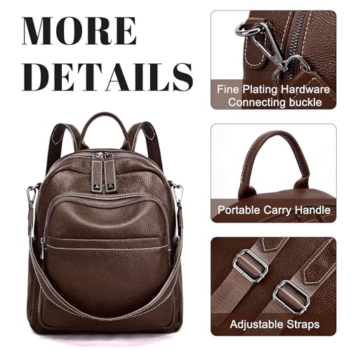 BOYATU Genuine Leather Backpack Purse for Women: Anti Theft Convertible Soft Backpacks - Elegant Womens Travel Backpack (05 Medium-Ebony Brown) - color: 05 Medium-ebony Brown