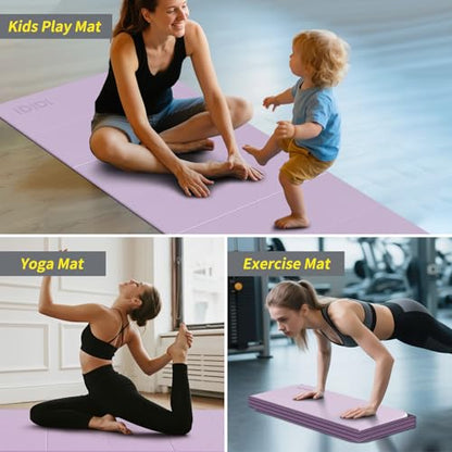 Foldable Extra Large Yoga Mat 74"×31.5", 8mm Double-Sided Non Slip Lightweight Fitness Mat for Adults & Kids, Portable for Home Studio & Travel