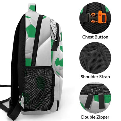 Backpack for School,Sport Ball Athlete Player Soccer Green Kid Water Resistant Casual Daypack for Travel with Bottle Side Pockets 16.5 Inch - color: Green